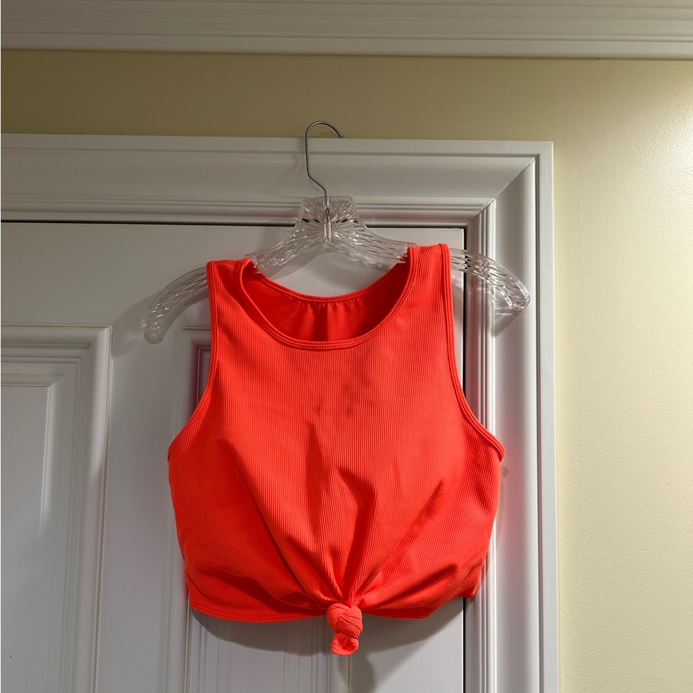 Neon coral sports bra/crop top